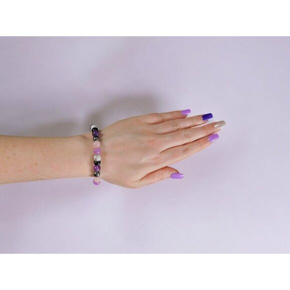 Anti-Anxiety Calming Bracelet  Amethyst, Black Onyx, Rose Quartz, Howlite, Hemat - Picture 9 of 9